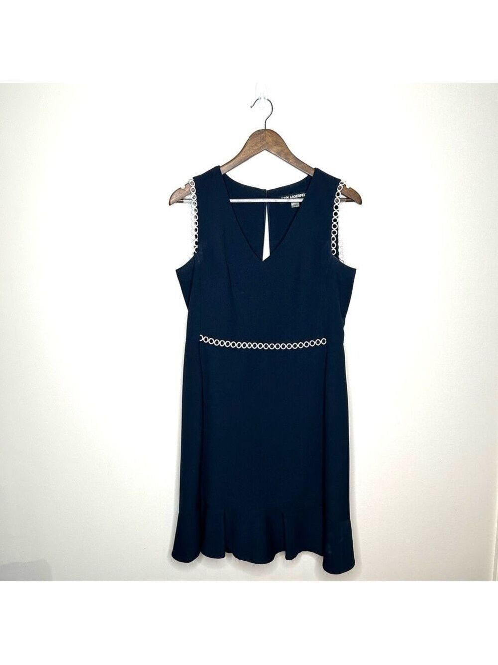 Karl Lagerfeld Navy Eyelet Fit Flare Dress Size 8
